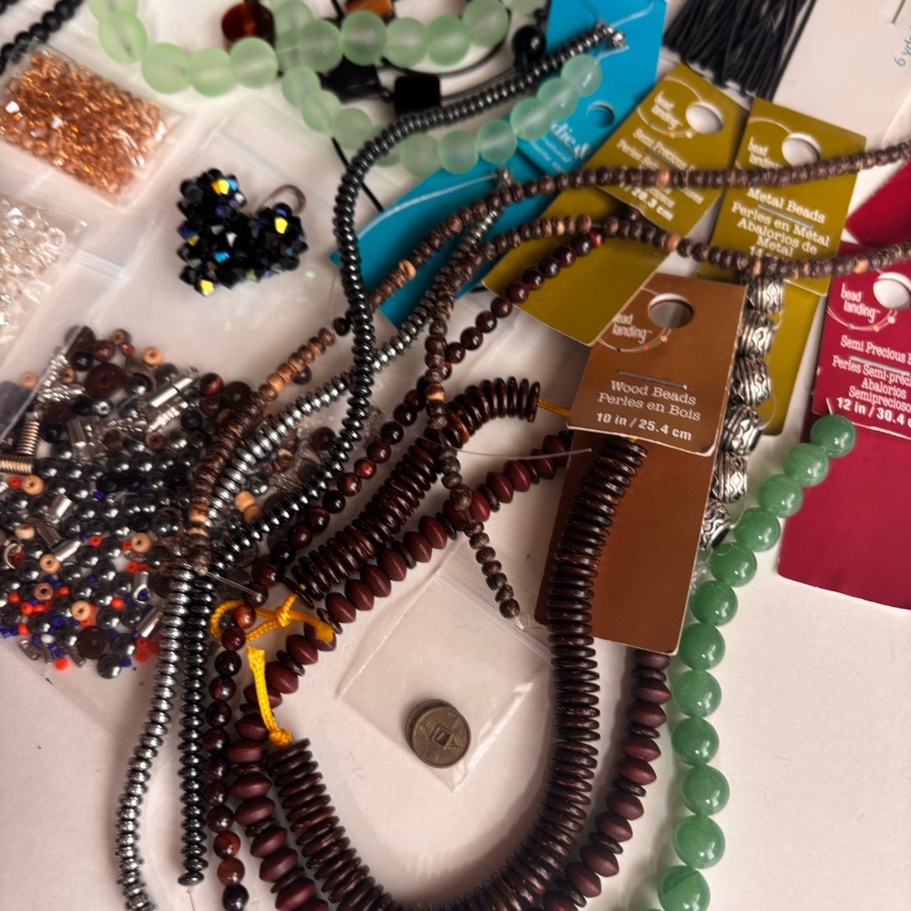Lot of Mixed Craft Beads, Crystals, Findings Green, Blue, Brown, Black, Silver - Picture 4 of 7